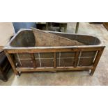 A 19th century French oak bath with zinc liner and cover, length 142cm, depth 65cm, height 64cm
