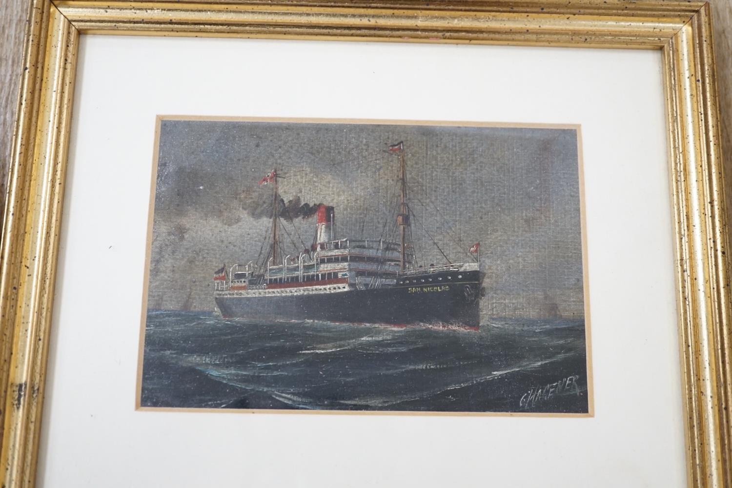 C. Hagener, oil on card, Steamship 'St Nicholas', signed, 10 x 15.5cm and a colour print after - Image 2 of 5