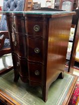 A small reproduction mahogany three drawer chest, width 45cm, depth 45cm, height 74cm