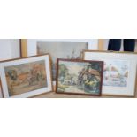 Three assorted watercolours of Glynde and a colour print, largest 40 x 49cm