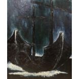 David Azuz (1942-2014), oil on canvas, Ship at sea, signed and dated 1959, 100 x 81cm, unframed
