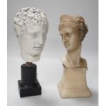 After the antique, two composition bust figures. Tallest 21cm