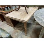 A Victorian rectangular stripped pine kitchen dining table, fitted with a drawer, length 81cm, depth