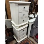 A pair of painted serpentine front three drawer bedside chests, width 45cm, depth 38cm, height 65cm