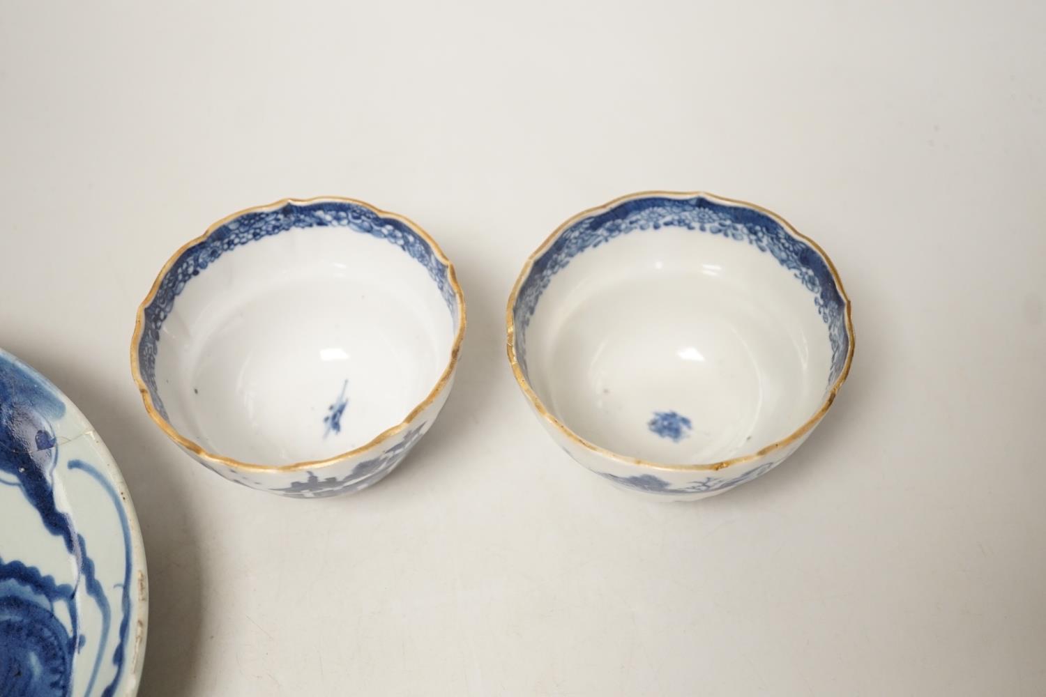 Two 19th century Chinese blue and white dishes and two 18th century tea bowls, largest 23cm - Image 7 of 18