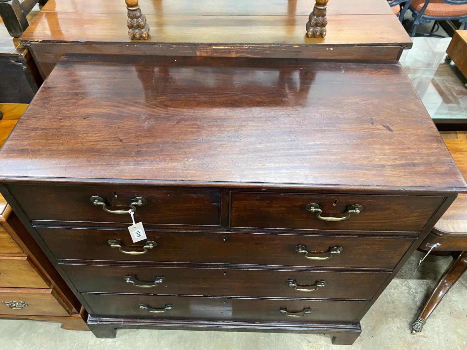 A George III mahogany chest, fitted two short and three long drawers, width 107cm, depth 53cm, - Image 2 of 2