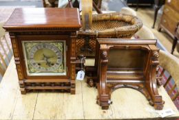 A late 19th century Arts and Crafts walnut and marquetry banded Tunbridgeware bracket clock with a