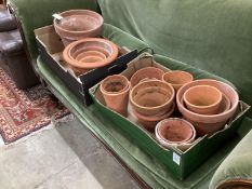 A quantity of terracotta pots (approx. 60) largest 31cm diameter.