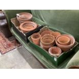 A quantity of terracotta pots (approx. 60) largest 31cm diameter.