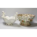 An Italian pottery 'cherub' dish and a Copeland pottery bowl,