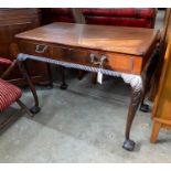 An early 20th century Chippendale revival mahogany two drawer side table, width 92cm, depth 52cm,