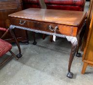 An early 20th century Chippendale revival mahogany two drawer side table, width 92cm, depth 52cm,