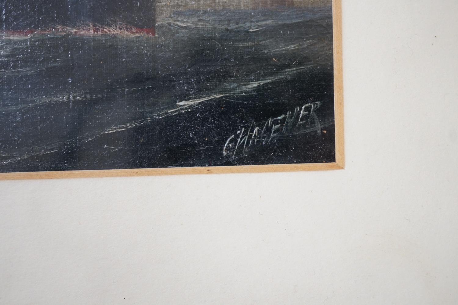 C. Hagener, oil on card, Steamship 'St Nicholas', signed, 10 x 15.5cm and a colour print after - Image 4 of 5