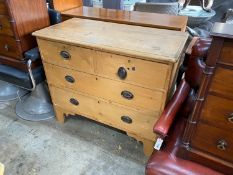 An early 19th century pine four drawer chest, width 106cm, depth 51cm, height 91cm