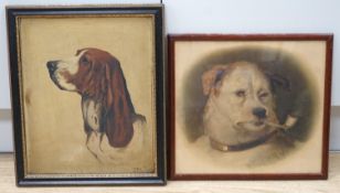 EGW 1930, oil on canvas, Study of a hound's head, initialled and dated, 37 x 30cm and a Pears