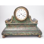 A 19th century French green Boulle work mantel clock. 41cm wide