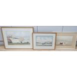 Jack Amey (20th C.), three watercolours, 'Spring at Amberley', 'Cattle at Washington' and 'Beached