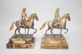 Two limited edition gilt bronze of horseback riders on marble bases, plaques read ‘Cav. AUSTRIACO