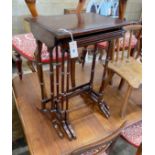 A nest of three rectangular Edwardian mahogany tea tables, width 50cm, depth 35cm, height 71cm