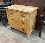 A Victorian pine four drawer chest, width 90cm, depth 50cm, height 85cm