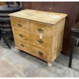 A Victorian pine four drawer chest, width 90cm, depth 50cm, height 85cm