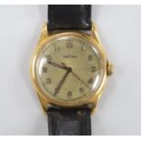 A gentleman's late 1940's? 18ct gold Vulcain automatic wrist watch, with Arabic dial, cased diameter