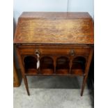 A small arts and crafts oak bureau width 62cm, depth 40cm, height 80cm