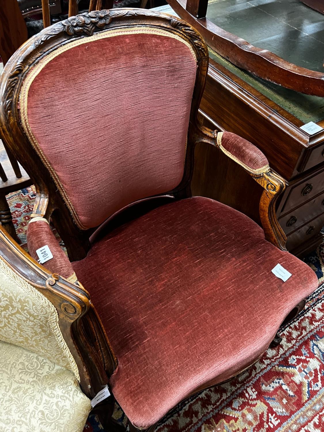 A late 19th century French upholstered oak fauteuil, width 68cm, depth 50cm, height 91cm - Image 2 of 3