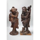 Two Chinese hardwood figures of luohans, early 20th century Tallest 48cm