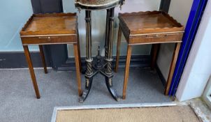 A pair of George III style gallery top mahogany bedside tables, width 35cm, height 58cm