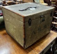 A Victorian canvas covered travelling trunk, width 50cm, depth 46cm, height 37cm