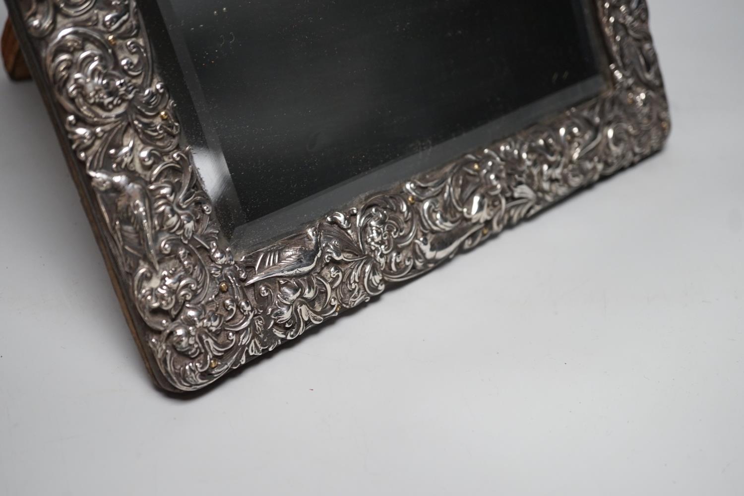 A late Victorian repousse silver mounted rectangular easel mirror, William Comyns, London, 1900, - Image 2 of 4