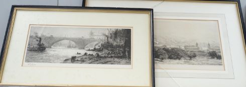 William Lionel Wyllie (1851-1931), two drypoint etchings, View of Greenwich and Bridge from The