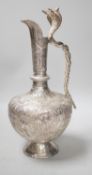 A decorative Indian silver plated cobra ewer. 29.5cm