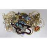 A quantity of assorted costume jewellery and other items including silver and enamel plaque and a