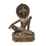 A Buddhist bronze figure of Avalokiteshvara seated in Royal ease, 40cm