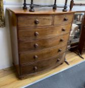 A Victorian mahogany bow fronted chest of two short and four long drawers, width 115cm, depth