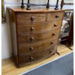 A Victorian mahogany bow fronted chest of two short and four long drawers, width 115cm, depth