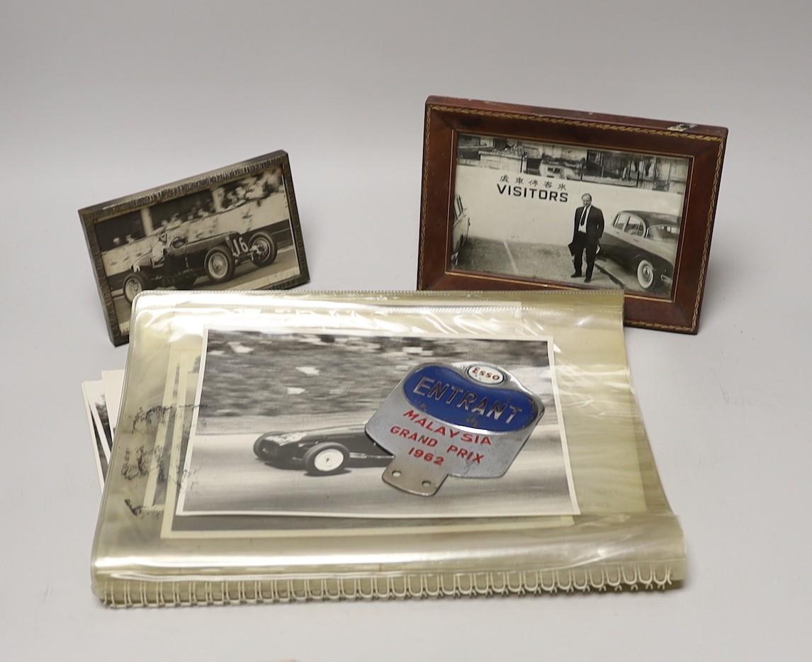 Automobilia- Loris Goring photos, Singapore, Thompson Road Grand Prix 1957-66, 1962 car badge etc