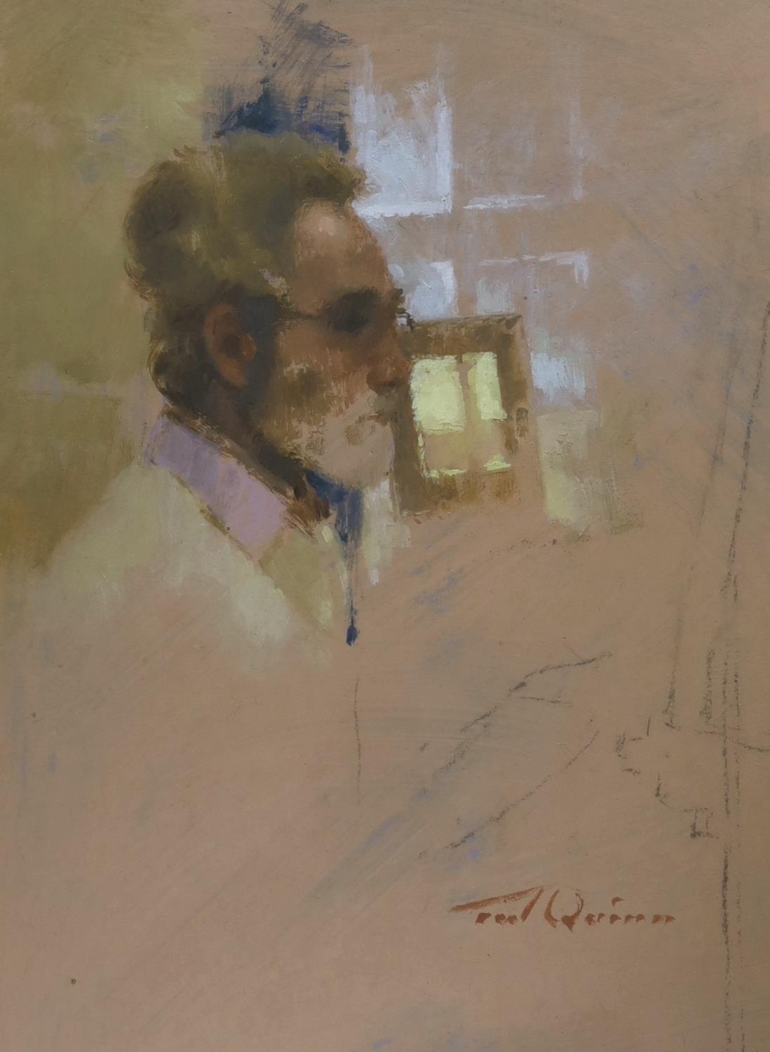 Tom Quinn (b.1918), oil on paper, Self portrait, signed, 37 x 27cm