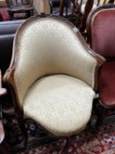 A late 19th century French walnut corner elbow chair, width 65cm, depth 49cm, height 90cm