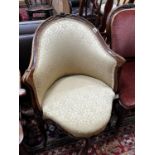 A late 19th century French walnut corner elbow chair, width 65cm, depth 49cm, height 90cm