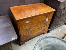 A George III style mahogany three drawer chest, width 92cm, depth 48cm, height 85cm