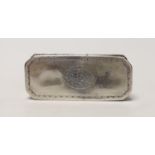 An early 19th century Dutch? engraved white metal rectangular snuff box, with canted corners,