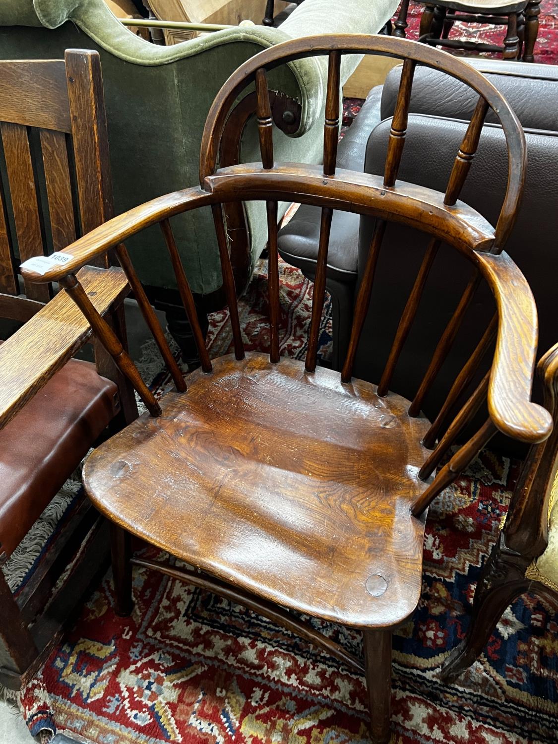 An early 20th century Windsor ash and elm comb back elbow chair, width 66cm, depth 41cm, height - Image 2 of 3