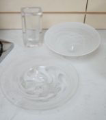 A Skruf Swedish glass posy vase, Anthony Stern bowl and one other Swedish bowl, tallest 16cm