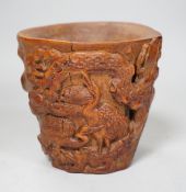 A Chinese bamboo libation cup. 10cm tall