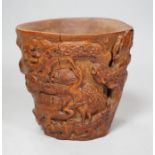 A Chinese bamboo libation cup. 10cm tall