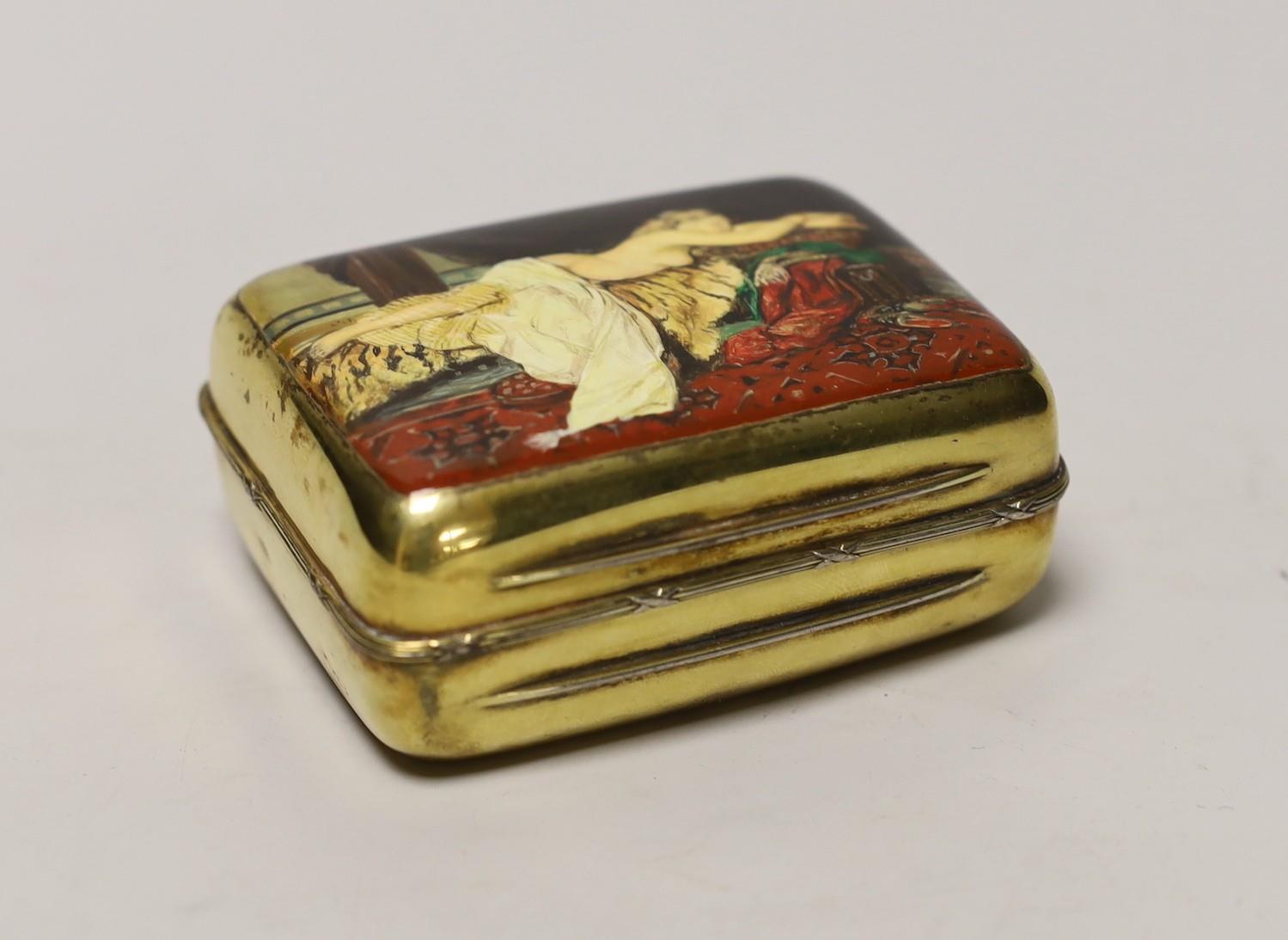 A George V silver gilt box and cover, by Albert Barker, London, 1913, the cover later? enamelled - Image 2 of 3