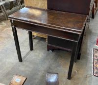 A George III and later rectangular mahogany folding card table, width 84cm, depth 41cm, height 75cm